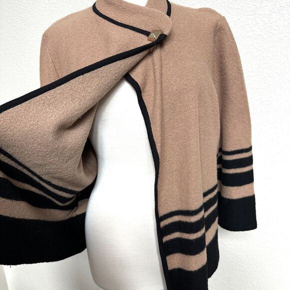Karl Lagerfield Camel and Black Wool Cardigan - Women XL - Quiet Luxury Chic - Picture 2 of 7